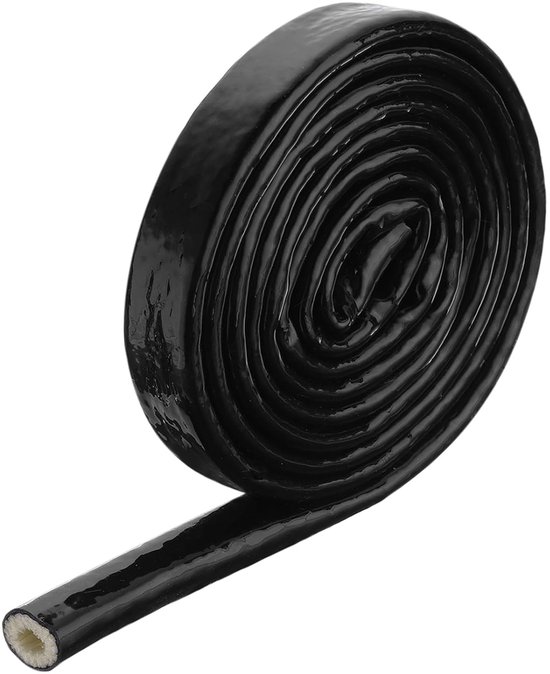 0,3 inch (1,3 cm) ID 5ft band glasvezel met siliconencoating brandwerende mantel thermisch afgeschermd, voor autoslangen, elektrische kabel, zwart