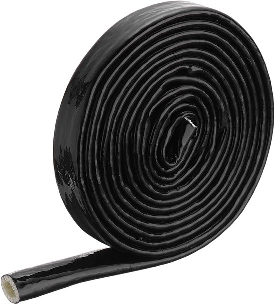 0,4 inch (2,4 cm) ID 10ft band glasvezel met siliconencoating brandwerende mantel thermisch afgeschermd, voor autoslangen, elektrische kabels, zwart