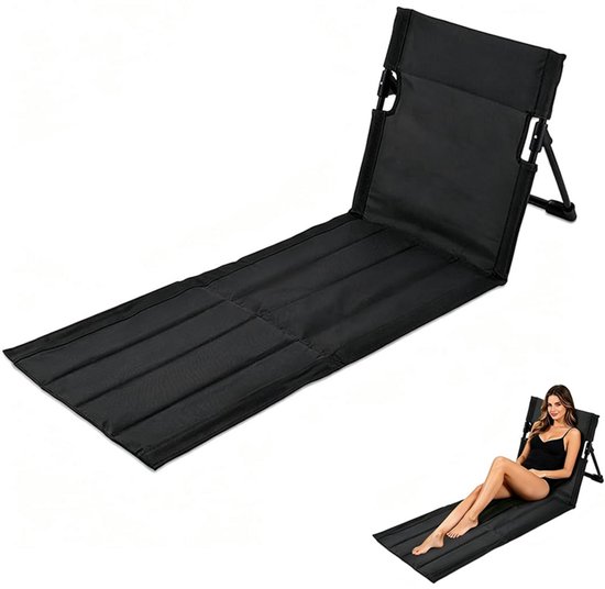 1-delige set - Strandmat met rugleuning - Strandstoel met rugleuning - Opvouwbare strandstoelmat - Draagbare strandstoel - Opvouwbare vloerstoel - Inclusief opbergtas - Geschikt voor strand, kamperen, enz. - 108*40.5cm - Zwart