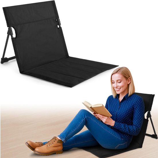 1-delige set - Strandmat met rugleuning - Strandstoel met rugleuning - Opvouwbare strandstoelmat - Draagbare strandstoel - Opvouwbare vloerstoel - Inclusief opbergtas - Geschikt voor strand, kamperen, enz. - 68*39,5 cm - Zwart