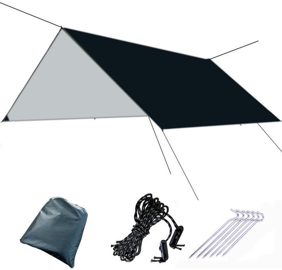 1 pcs Camping Rain Cover PU 1500mm Waterproof Tarp Rain Fly Tent Canopy Parasol Survival Shelter All Weather for Outdoor Hiking and Camping Equipment (3m x 3m) van TOMSHOO