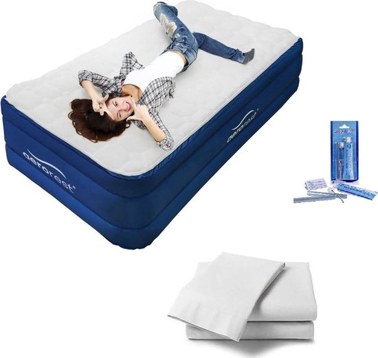 1-Persoons Luchtbed 210 cm Extra Lang - Afritsbare Topper & Ingebouwde Pomp van Merkloos
