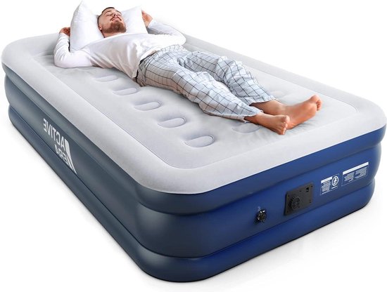 1 Persoons Luchtbed Extra Hoog 53 cm met Ingebouwde Elektrische Pomp - Single Airbed Matras voor Kamperen, Verhuizen en Reizen van Intex