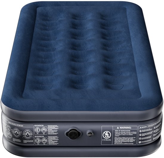 1 Persoons Luchtbed met Ingebouwde Elektrische Pomp – Extra Hoog Comfort – Velours Top – Opblaasbaar Logeerbed voor Camping & Thuis – 190x99x38 cm van Merkloos