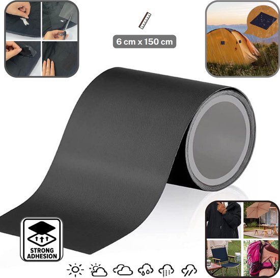 1 Rol van 150CM ZWARTE NYLON REPARATIEDOEK/REPARATIEPATCH, Breedte 6CM, Zeer Resistent van Dragginskin