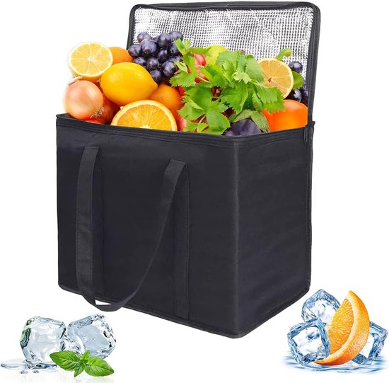 1 stuk - 30L - Koeltas - Opvouwbare koeltas - grote koeltas - boodschappentas, met stevige rits - geïsoleerde tas - boodschappenmand - picknicktas - geschikt voor buitenreizen - 41*26*33 cm - zwart van Merkloos