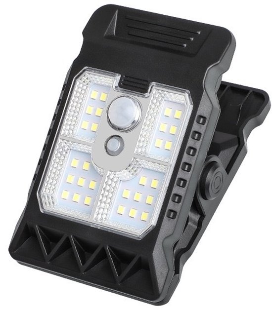 1 stuk 800lm Solar LED-lamp met bewegingssensor voor buiten-geschikt voor camping, tent, lantaarn, clip, muur, waterdicht, tuin, COB, buitenterras-draagbare beveiligingslamp voor camping, goten, hek, garage
