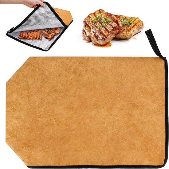 1 stuk - aluminiumfolie BBQ-isolatiezak - waterdichte geïsoleerde BBQ-Isolatiezak - opvouwbare en herbruikbare vleesrustzak - met grote capaciteit en ritssluiting - voor buitenbarbecue, roken - om vlees vers te houden - bruin