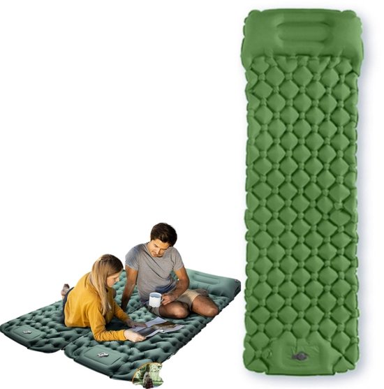 1 stuk - Camping slaapmat - Voetbediende opblaasbare mat - Buitenmatras - Rustmat - 190*60*5 cm - Voor wandelen, kamperen en rust - Groen