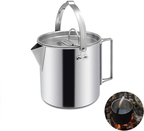 1 stuk - Camping waterkoker - draagbare koffiepot - buitenpot voor kamperen - met handvatten en deksels voor kamperen - wandelen - picknicken en backpacken(1,2 liter,zilverkleurig)