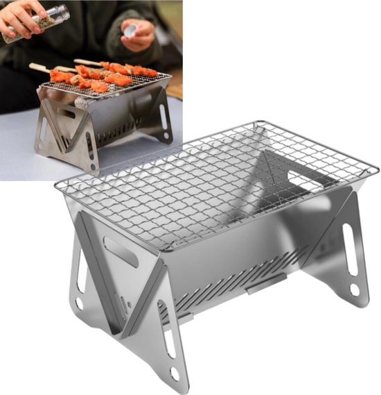 1 stuk - Draagbare opvouwbare barbecue - Roestvrij staal, opbergbaar - Mini houtskoolgrill - Buitenverwarmingsbak - 21*16*13 cm - Geschikt voor kamperen, picknicks, in de achtertuin, voor eenpersoons- of tweepersoonsgebruik - Originele kleur van Merkloos