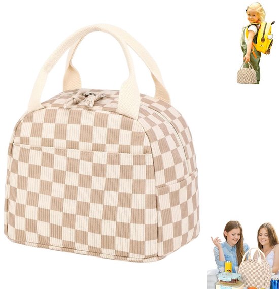 1 stuk - Lunchtas - Geïsoleerde lunchbox - Koeltasje klein - 26*19*19 cm - beige bruin - Koeltassen - Handvat Riem - Koeltas - Lunch Bag - Geïsoleerde Koeltas - Picknicktas van Merkloos