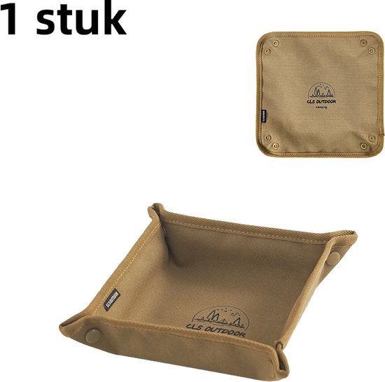 1 stuk - Opbergbak voor buitenkamperen - draagbaar en opvouwbaar - geschikt voor thuis kamperen en reizen - vierkant - kaki - medium