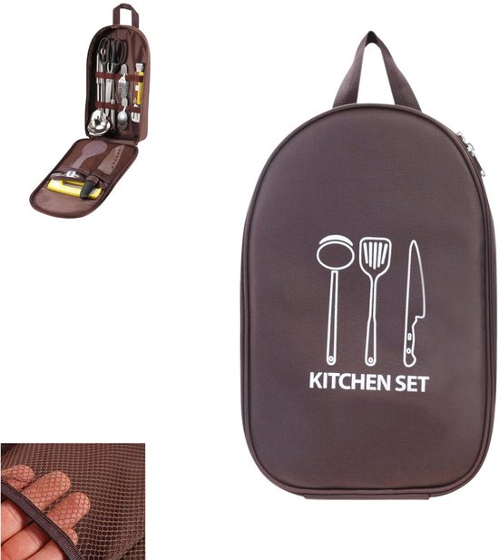 1 stuk - Opbergtas voor kampeerkeuken - Reistas voor kookgerei - Draagbare opbergtas - Essentieel voor barbecue- en kampeeruitrusting - Koffiebruin - Opbergruimte voor kampeeruitrusting