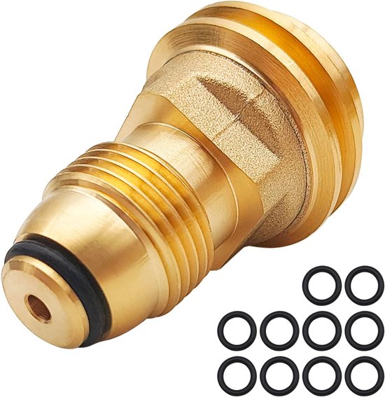 1 Stuk POL naar QCC1 Propaan Tank Adapter met 10 Propaan Tank O-ringen, Conversie van POL LP Tank naar QCC1/Type1 Slang of Regelaar, Duurzaam Messing, Ideaal voor Kamperen en BBQ van Merkloos