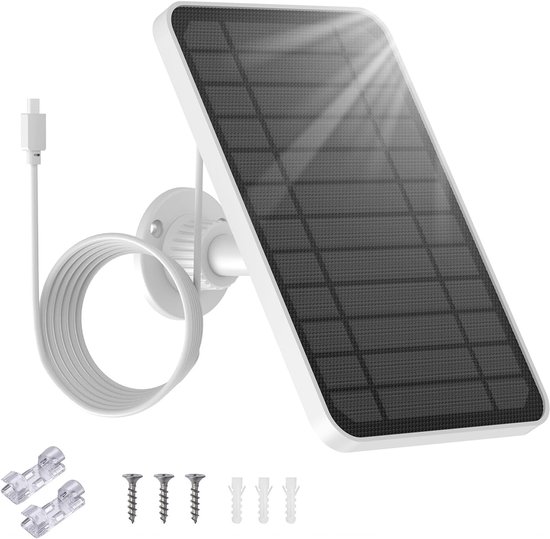 1 stuk zonnepaneel van 5V en 5W - geschikt voor Eufy cam 2C/Pro/E20/E40, zonnepaneeloplader met zonnemodule-accessoires, 360° verstelbare standaard van Merkloos