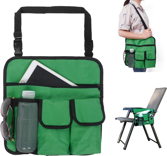 1 stuk(groente)Stoel Armleuning Organisator - Waterdicht - Strandstoel - Hangend Opbergtasje - Snacktas met 4 Zakken - voor Outdoor Opvouwbare Campingstoel - Caddy Stoel Armsteun Bekerhouder Schouderzijde Draagtas van Apolena