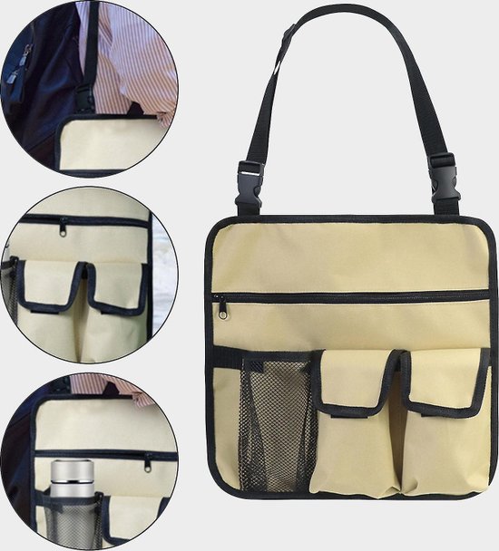 1 stuk(Khaki)Stoel Armleuning Organisator - Waterdicht - Strandstoel - Hangend Opbergtasje - Snacktas met 4 Zakken - voor Outdoor Opvouwbare Campingstoel - Caddy Stoel Armsteun Bekerhouder Schouderzijde Draagtas van LIVILO