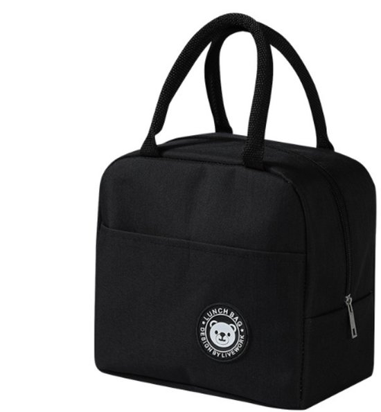 1 stuks - Lunch Bag - Herbruikbare Draagtas - Voor Dames & Heren - Picknicktas - Met Schouderband - 23x13x21cm - Zwart van Merkloos
