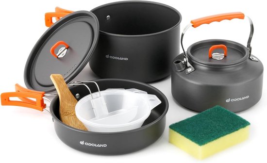 10-delige Camping Kookset met Pannen, Kookgerei en Theepotten voor Buiten, Kamperen en Hiking