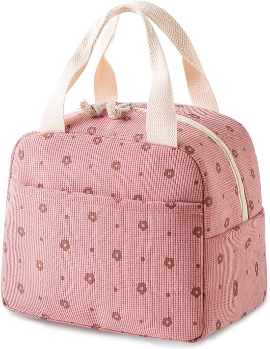 10 Liters - Geïsoleerde Kleine Koeltas - Herbruikbare Lunch Tas voor Werk, School, Picknick, Reizen - Roze Bloemen van Merkloos