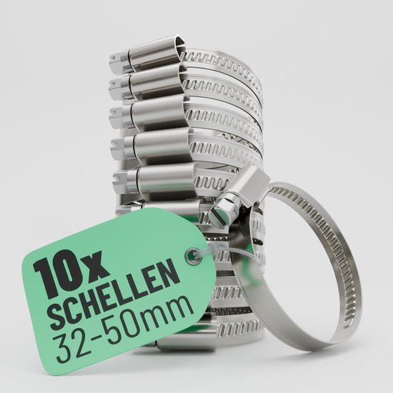 10 RVS slangklemmen - 33-57mm - Verstelbare slangklemmen - Bandbreedte 9mm - Roestvrijstalen slangklemmen - Geschikt voor zwembaden, vijvers, wasmachines, etc. - RVS schroefklemmen van Merkloos