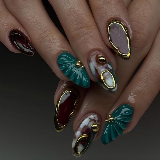 10 Stk Press On Nails, Handgemaakte Fake Nagels Amandel, Herbruikbare Acrylnagels voor vrouwen, Beginners voor feesten, reizen, dagelijks gebruik (Bruin, M)