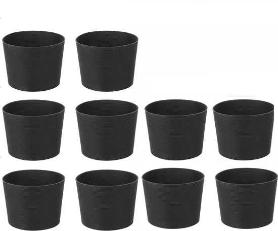 10 stuks Coffee Cup Sleeve - Cup mouw - Silicone - Herbruikbare - Hittebestendige - Niet wegglijden - Voor glazen fles mok beker - Zwart