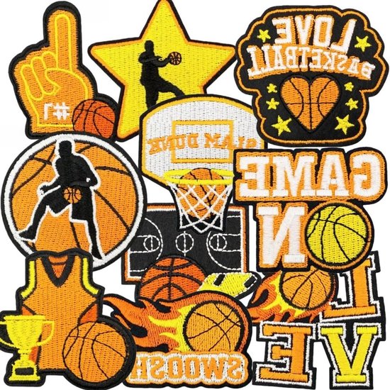 10 stuks geborduurde basketbalpatches voor kleding, DIY reparatie en naaien op T-shirts, hoeden en jeans
