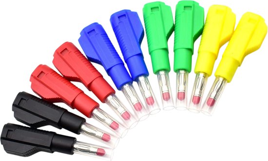 10 stuks intrekbare bananenstekkers met omhulsel - Stapelbaar, eenvoudig te solderen - Elektrische testconnectoren - DIY-circuitadapters - 15,8 * 10,2 * 54,1 cm - Voor DIY-elektrische testcircuits - Geel, Rood, Blauw, Groen, Zwart van Merkloos