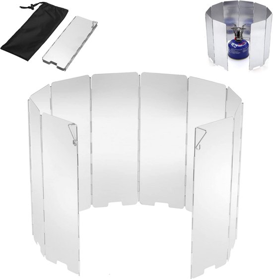 10 stuks - kookwindscherm kook windscherm - Windscherm Camping Opvouwbaar Aluminium – Windscherm voor Campingkoker en Gaskocher – Lichtgewicht Outdoor Windbeschermer met Opbergtas