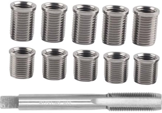 10 Stuks M10x1.0 Schroefdraadinzetstukken en 1 Stuks M12x1.0 Schroefdraadtap, Bougietapgereedschap voor Reparatie van Bougies