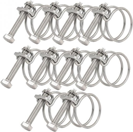 10 stuks - Slangklemmen - Draadslangklem - slangklem - 36 - 42 mm - Draaddiameter van 2 mm - RVS - zilver - verstelbaar - tegen roesten - voor waterleidingen, slangen, rubberen slangen