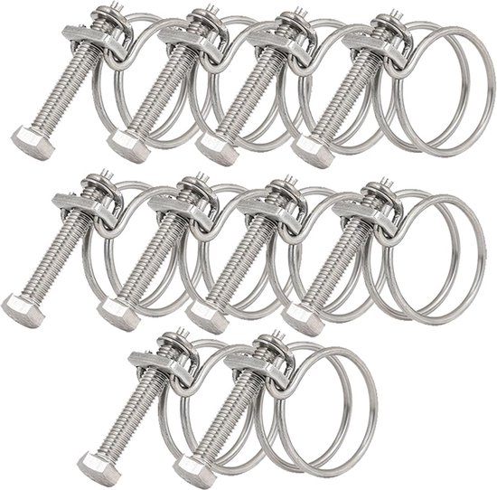 10 stuks - Slangklemset - RVS slangklem - 36-40mm - Slang Koppeling Klem - Slangklemmen Set - Jumboklem Groot - dubbele draad slangklem - verzinkt roestvrij staal - voor om de Tuinslang Afvoerslang of Doucheslang van Merkloos