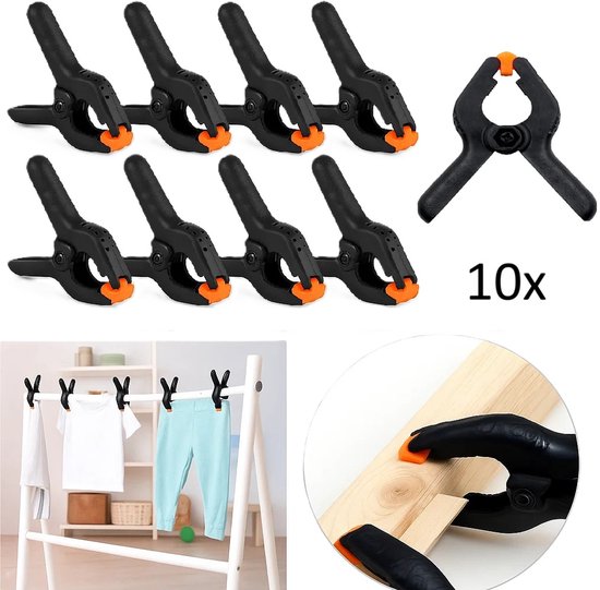 10 Stuks Veerklemmen – Sterke Multifunctionele Klemmen voor Houtbewerking, Fotostudio’s & Zeilen – 3 cm Opening, 6.5 cm Lengte – Oranje/Zwart van Konado