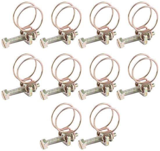 10 Stuks Verstelbare RVS Slangklemmen voor Waterleiding - Dubbele Draad Bevestigingsclips voor Slangen (19mm 16-19)
