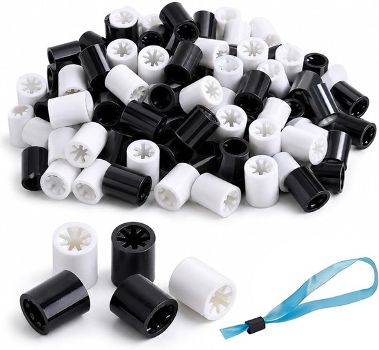 100 stuks ovale koordstoppers van wit en zwart kunststof voor armbanden, koorden en accessoires, ideaal voor evenementen en om te knutselen, wit/zwart