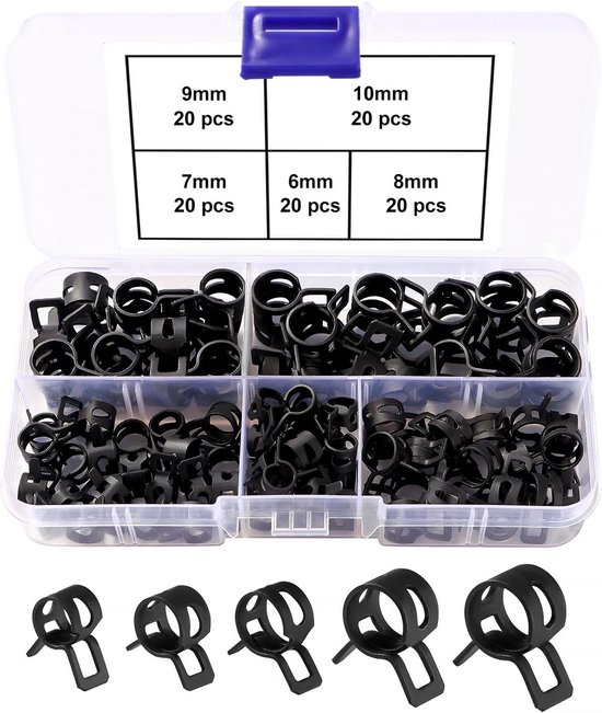 100x Slangklemmen Set 6 t/m 10 mm - Veer Klemmen voor Brandstof-, Water- en Luchtslangen van Merkloos
