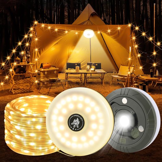 10m Camping Decoratieve Lichtsnoer - Camping Lichtsnoer - Lichtsnoer buiten - Led Lamp Oplaadbaar - Waterdichte Buitenlamp - Kampeerlamp - Lampjes - Lampenslinger - Camping lamp - Warm licht lichtsnoeren - Voor kamperen, stroomuitval en noodgevallen van Merkloos