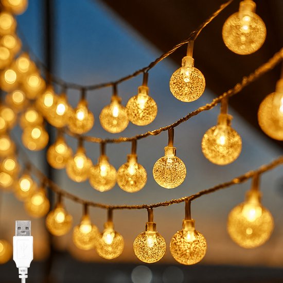 10M Camping Lichtsnoer met 80 LED | USB Oplaadbare Lichtketting | Bolverlichting voor Buiten | Warm Wit Licht | voor Kamperen, Bruiloften, Feesten, Balkon & Tuin | Waterdicht & Eenvoudig te Installeren