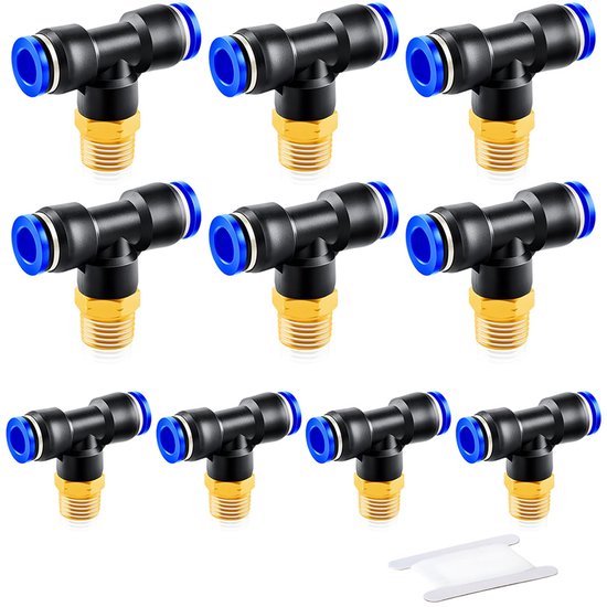 10pcs 8MM Tube OD x 1/4" BSP Male Branch Tee Push to Connect Pneumatic Connector Couplings van Merkloos