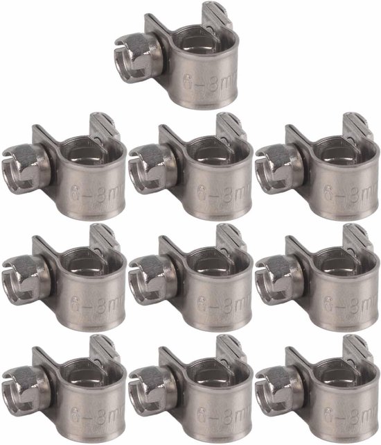 10pcs Stainless Steel Mini Fuel Line Pipe Hose Clamp 6mm To 20mm Optional Size, Tube, Hose, Barb, Fasten (6-8mm) - ShopVlot