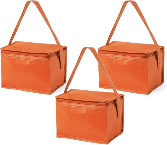 10x stuks kleine mini koeltasjes oranje sixpack blikjes - Compacte koelboxen/koeltassen van Merkloos