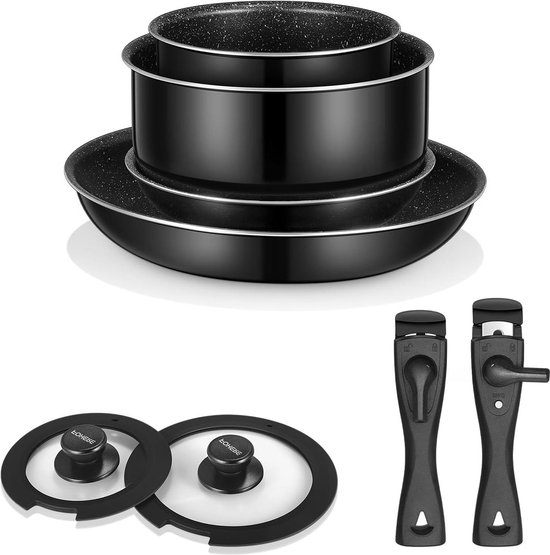 11-delige Pannenset 24-28cm Braadpannen-28cm Wokpan-16-24cm Sauspannen met Deksel-Siliconen Bestek-Steaktang-Niet giftig-Compatibel met Alle Fornuizen reis waterkoker van Blaumann