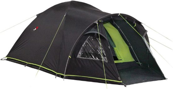 11505 Talos 3 Koepeltent Met Voorbouw - Iglo Tent Voor 3 Personen - Dubbelwandig - 4.000 Mm Waterdicht - Voorbouw Met Tentbodem - Ventilatiesysteem - Muggenbescherming - Transparante Folie Venster - L - Donkergrijs/Groen van Merkloos