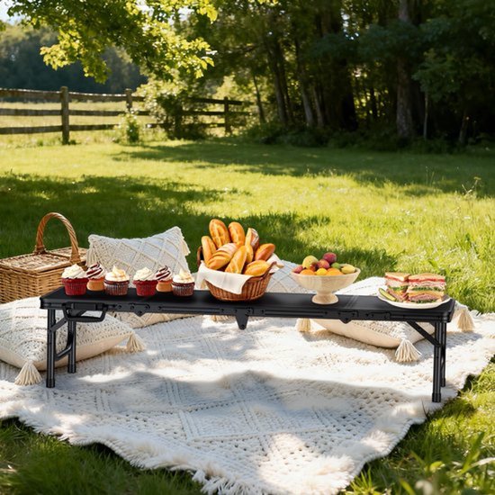 1,16m lage opvouwbare picknicktafel (116x40x26cm), dikkere aluminium poten strandtafel met handvat en draagtas, lichtgewicht kleine campingtafel voor picknick, strand, camping, feest, zwart