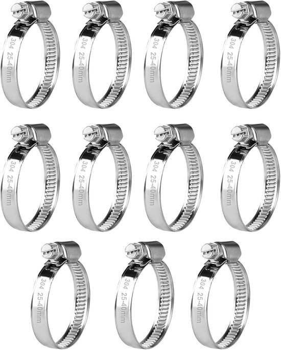 11pcs Rvs Slangenklemmen - Verstelbare 25-40mm Slangenklem Set - 304 Rvs Pijpklemmen - Schroefklem Set voor Wasmachine - Zwembad Slangenklem Set van Merkloos