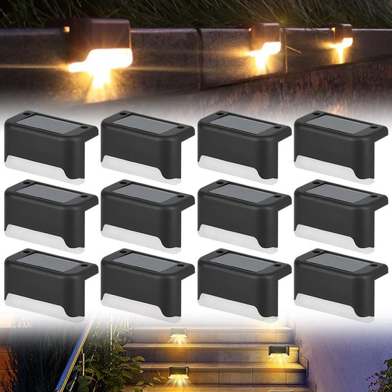 12-delig Solar Lampenset - IP65 Waterdicht, Dubbel Licht (Wit + Warm), Zwart, Voor Buitendecoratie