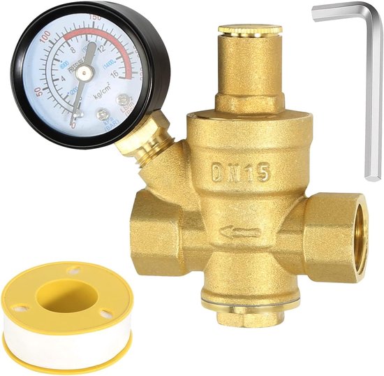 1/2 inch met meter, gemaakt van 100% koper met hoge hardheid, instelbare waterdrukreduceerventiel Water