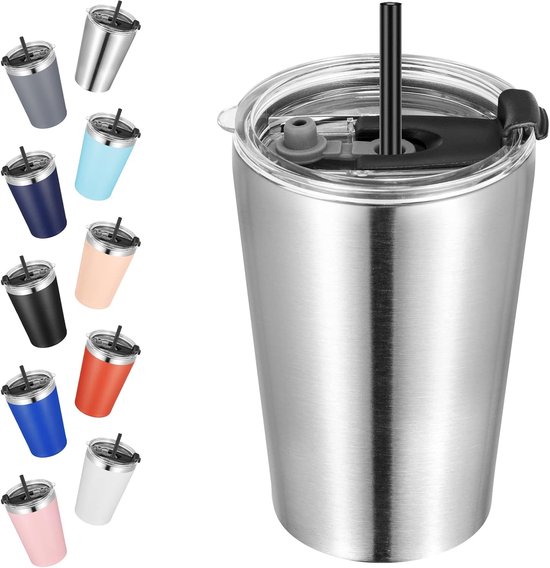 12 oz roestvrijstalen geïsoleerde beker, vacuüm dubbele geïsoleerde reisbeker met deksel en zuig, herbruikbaar, marine blauw, 1 verpakking